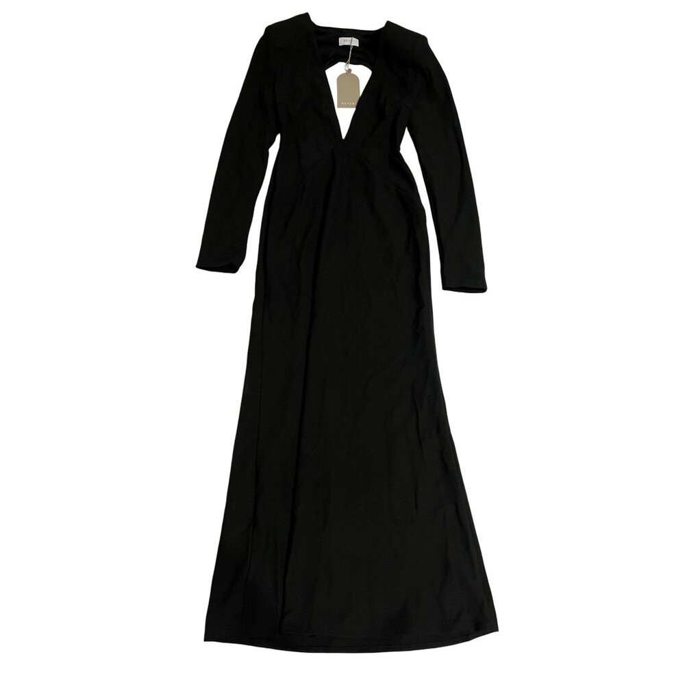 Meshki Black Long Sleeve Plunge Maxi Dress
